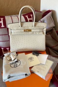 Hermes Ostrich Birkin 30 Ostrich Birkin, Hermes Ostrich, Birkin 30, Womens Designer Bags, Luxury Purses, Hermes Handbags, Leather Flowers, Hermes Bags, Hermes Bag