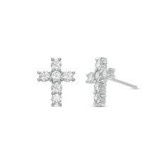 18K White Gold 0.56 Total Diamond Carat Weight Stone Count: 6 Round Diamonds Per Earring Post Backs With Push Clasp Diamond Cross Earrings, Pearl Birthstone, Earring Post, Bead Bangles, Diamond Cross, Diamond Carat, Cross Earrings, Pearl Gemstone, Diamond Drops