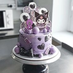 Kuromi Cakes Birthday, Kuromi Cake Ideas, Kuromi Party Ideas, Sanrio Cake Birthday, Kuromi Birthday Cake, Pastel Kuromi, Kuromi Birthday Party, Adele Birthday, Dolphin Birthday Cakes