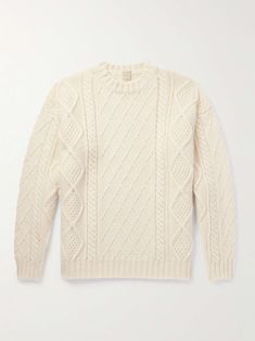 MASSIMO ALBA James Cable-Knit Wool Sweater for Men Cable Knit Sweaters H&m, Cream Cable Knit Sweater, Zara Cream Cable Knit Sweater, Cable Knit Sweater Men’s, Mens White Wool Sweater, Cream Ribbed Sweater Men, Wool Sweater Men, Cable Knitting Patterns, Cable Knitting