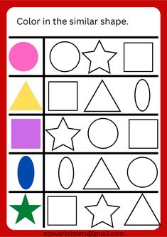 a printable color in the similar shape worksheet for children to learn shapes