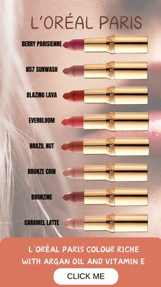 Summer sun is finally here, and that means it's time to give your lips some love with this Loreal paris color lipstick. Amazing colors!  Lots of tone shades  #Lipstick #Makeup #MakeupTips #MakeupIdeas Lipstick Colour For Skin Tone, Loreal Paris Lipstick, Loreal Lipstick, Colors For Skin Tone, Lipstick Shades