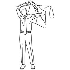 a black and white drawing of a man holding his shirt