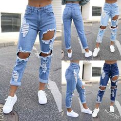 Casual Summer Ripped Hole Straight Denim Pants Y2K INS Clothes Streetwear Womens Fashion Mid Waisted Moon Jeans, High Waist Ripped Jeans, Jeans Shopping, Vintage Jeans Style, Ripped Jeans Casual, Mid Waist Jeans, Denim Decor, Jean Vintage, Pants Women Fashion