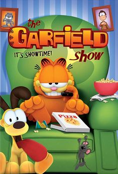 garfield the cat is sitting in a green chair