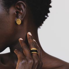 Inspired by modern shapes and mixed materials, the Safiri Stacking Rings are a versatile set created to wear multiple ways— all together or separately. Handcrafted by artisans in Kenya from 24k gold plated brass and ethically sourced cow horn using traditional techniques. Safiri means transportive in Swahili. This item is made from natural materials meaning it is one-of-a-kind and color may vary. Handcrafted in brass and ethically sourced horn by artisans in Kenya. Gold products are 24k gold pla Innovation And Entrepreneurship, Horn Earrings, Cow Horns, Coin Design, Coin Earrings, Contemporary Chic, Gold Coins, Selling Jewelry, Traditional Techniques