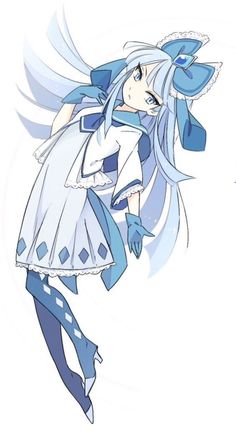 an anime character with long white hair and blue eyes