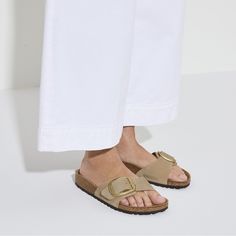 New Without Box Size: 9-9.5 Width: Medium/ Narrow Color: Sandcastle An Icon Since 1963, The Madrid Sandal Redefined The Slip-On Look With A Single Strap. This Season, Soft Nubuck Leather Pairs Perfectly With A Big, Gold Matte Bucklesized Up To Make A Statement Complete With Go-All-Day Comfort From An Original Contoured Birkenstock Footbed. Contoured Cork-Latex Footbed Creates Custom Support With Wear Nubuck Leather Upper Suede Footbed Lining Helps Keep You Comfortable Eva Sole Is Flexible And Lightweight Adjustable Strap With Oversized Metal Pin Buckle “Made In Germany” Quality Stamp On Footbed Classic Beige Sandals With Buckle Closure, Spring Slip-on Footbed Sandals With Tang Buckle, Beige Leather Footbed Slip-on Sandals, Beige Slip-on Footbed Sandals With Leather Footbed, Beige Buckle Closure Slip-on Footbed Sandals, Beige Slip-on Sandals For Everyday, Beige Everyday Slip-on Sandals, Beige Footbed Sandals With Cork-bed Midsoles And Round Toe, Beige Slip-on Footbed Sandals With Textured Footbed