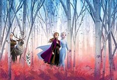 two frozen princesses in the woods with deer