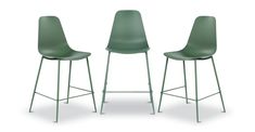 three green chairs sitting next to each other