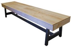 a wooden bench with metal legs on an isolated white background