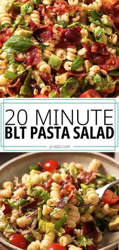 a close up photo of a blt pasta salad and a photo of the blt pasta salad in a bowl with a fork Blt Pasta Salad, Recipe With Bacon, Blt Pasta, Blt Pasta Salads, Easy Pasta Salad, Bowtie Pasta, Bacon Recipes, Pasta Salad Recipes, Lunch Snacks