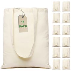 white canvas tote bag with 15 packs of cotton bags