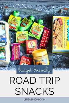 the road trip snacks are packed and ready to go into the car or in the back