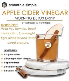 an advertisement for apple cider vinegar drink with cinnamon sticks in the middle and on top