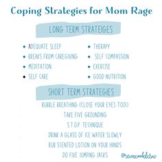 the coping strategy for mom rage is shown in blue and white, with text overlaying