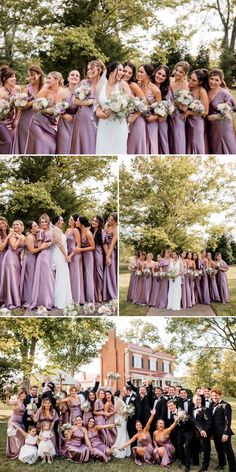 the bride and grooms are posing for pictures together