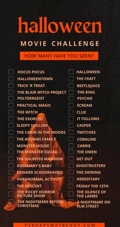 a halloween movie challenge is shown with the words, how many have you seen?