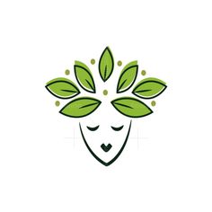 a green leaf logo with eyes and leaves on it's head, as well as the