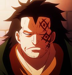 an anime character with black hair and tattoos on his face