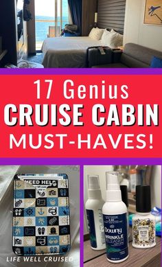 cruise cabin must haves with the words 17 genius cruise cabin must haves