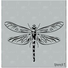 a black and white dragonfly on a gray background with the words stencil