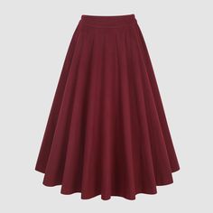 "Introducing our flattering wool skirts. Winter days do not mean that you need to resign to elegance.  Boasting a soft wool-blend construction, this spiral skirt from Linennaive proves that you can be elegant and warm at the same time.  Featuring a high waist, a elastic waist with rear zip fastening, a flared style, side pockets and a midi-length. 【Material】 -Wool 87%, Elastane 13% 【Length】 33-34 inches. 【Size】 *SIZE XS  length: 32\"/82 cm waist: 26\"/ 66 cm *SIZE S  length: 32\"/82 cm waist: 27 Solid Color Gathered Maxi Skirt For Fall, Solid Gathered Maxi Skirt For Fall, Burgundy Skirt For Fall, Fall Solid Color Gathered Maxi Skirt, Red Long Skirt For Fall, Full Solid Skirt For Fall, Solid Full Skirt For Fall, Red Flared Maxi Skirt For Fall, Red Full Skirt For Fall