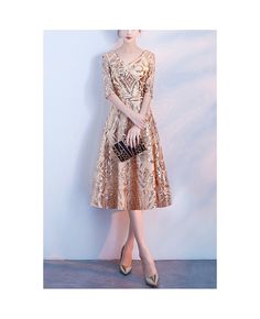 Buy sparkly champagne gold aline long formal dress vneck with sleeves at cheap price online. Free stable shipping and pro custom service since 2009. V-neck Sequin Dress For Prom, Champagne V-neck Dress For Prom Season, Gold A-line Fitted Evening Dress, Elegant Gold V-neck Evening Dress, Festive Gold Cocktail Evening Dress, Gold A-line Evening Dress For Prom Season, Gold V-neck Sequin Dress For Formal Occasions, Gold V-neck Evening Dress For Holidays, Gold V-neck Evening Dress For Prom