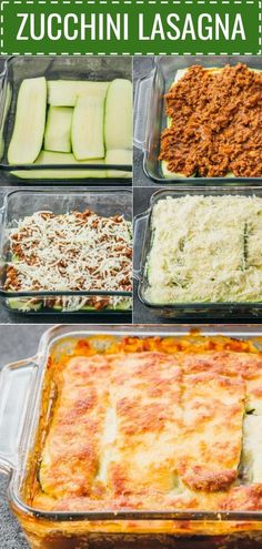 the steps to make zucchini lasagna casserole are shown here