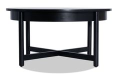 a black round table with two legs and a circular top on an isolated white background