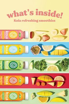 an advertisement for some kind of juice with fruits and vegetables on it, including oranges