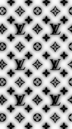 a black and white pattern with louis vuitton symbols on it's side