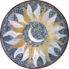 the sun and moon are depicted in this mosaic