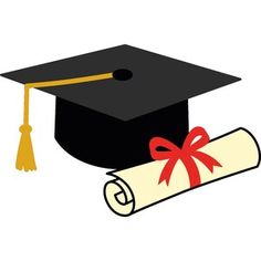 a graduation cap and diploma with a red ribbon