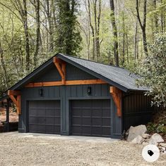 a garage in the middle of a wooded area