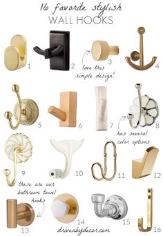 various types of door handles and knobs with text overlay that says 10 favorite styles wall hooks