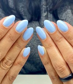 Look at all these beautiful BLUE nails. Katie suggested I use the blue sight word song. 😂💙🔵🦋 Alice Blue Nails, Light Indigo Nails, Short Almond Baby Blue Nails, Oval Light Blue Nails, Almond Nails Designs Solid Colors, Light Blue Gel X Nails, Gel Nail Ideas Blue, North Carolina Blue Nails, Nails For Blue Hoco Dress