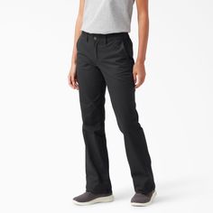 Discover the new standard in comfort and mobility when it comes to your favorite work pants. Dickies Women's Slim Bootcut Twill Pants offer straight forward styling with features that enhance your comfort and mobility day in and day out. The slight stretch twill fabrication allows for ease of movement and the contoured waistband prevents gapping in the back. Sitting just below your waist, these go-to bootcut pants are equipped with a front button closure and dual back welt pockets, ensuring easy Work Pants Women, Dickies Women, Safety Clothing, Straight Forward, Bootcut Pants, Twill Pants, Casual Everyday, Work Pants, Chinos Pants