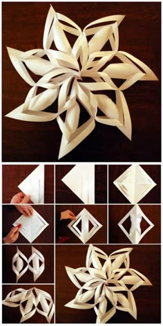 paper snowflakes are being folded and cut into shapes to make them look like they are