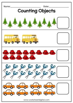 the worksheet for counting objects to be used in this game, which includes cars and