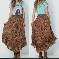 Spell Saphari Kerchief Maxi Skirt Nwt Size M Tassled Drawstring Elastic Waist Partially Lined Ruffled Hem Measurements: Waist 14.5” Unstretched, 19” Stretched Length 38” At Longest Bohemian Brown Skirt For Fall, Fall Bohemian Brown Skirt, Bohemian Skirted Bottoms In Brown, Skirt Band Tee Outfit, Long Skirt Outfit Plus Size, Skirts And Boots, Full Maxi Skirt, Long Skirt Outfits, Maxi Skirt Boho