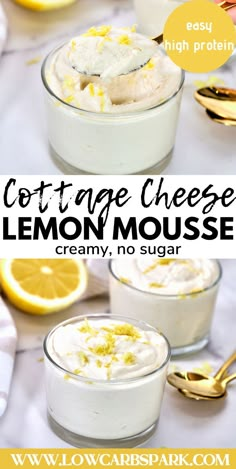 lemon mousse with cottage cheese in small glasses