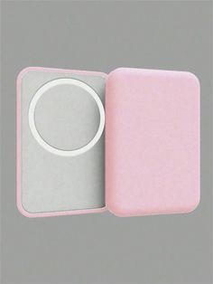 an electronic device with a pink cover on the front and silver back, is shown