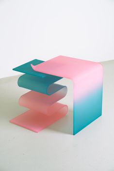 a table with three different colored sections on it