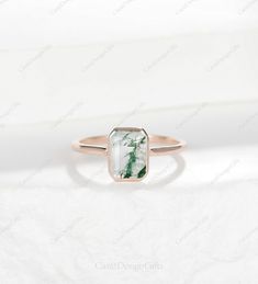 Emerald Cut Moss Agate Ring, Moss Agate Gemstone Rings For Wedding, Moss Agate Gemstone Rings For Anniversary, Anniversary Moss Agate Gemstone Rings, Oval Moss Agate Rings For Wedding, Oval Agate Wedding Rings, Oval Moss Agate Wedding Rings, Moss Agate Oval Wedding Rings, Wedding Agate Cabochon Jewelry