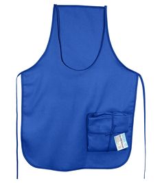 a blue apron with a pocket on the front