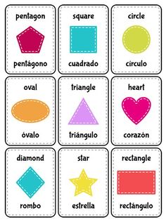 printable spanish flash cards with different shapes and words to practice the word recognition skills