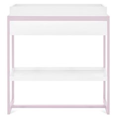 a white and pink shelf with two shelves on each side, against a white background