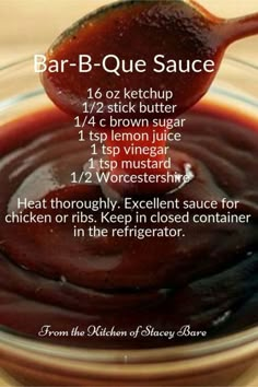 a spoon full of barbecue sauce with instructions on how to make the best bbq sauce