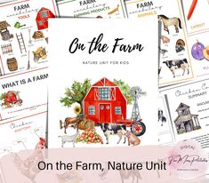 an image of farm animals on the farm with text that reads, on the farm nature unit